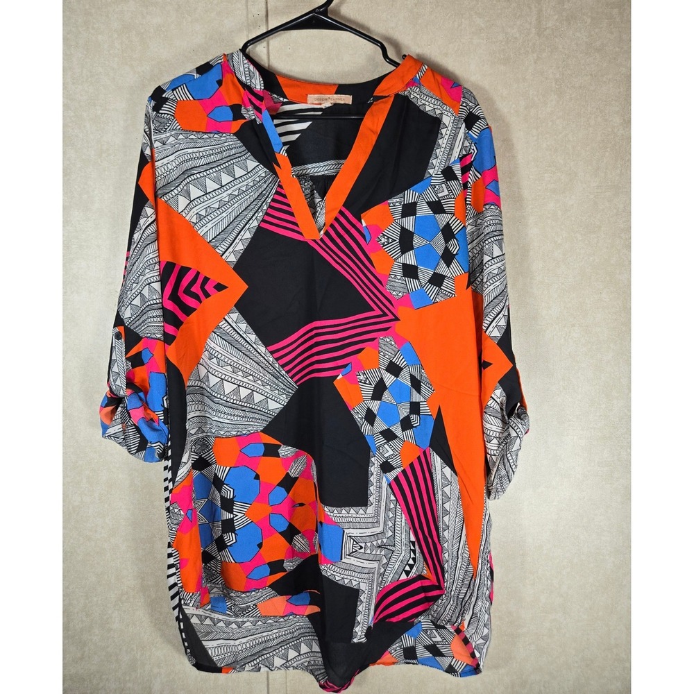 Golden Theory Geometric Tribal Print Tunic Top Orange Pink Blue Large 21